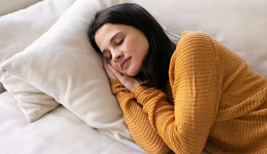 A woman sleeping on a bed with pillows.