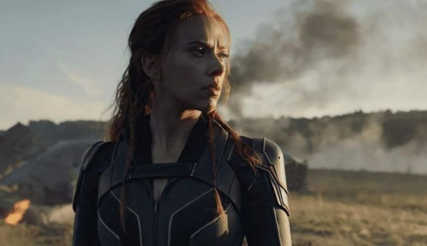 A woman in a black widow costume is standing in a field.