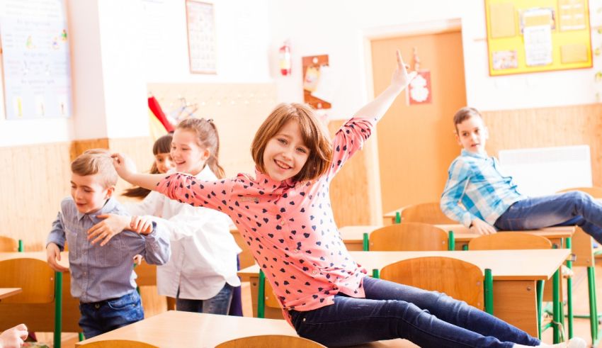 A group of children in a classroom.