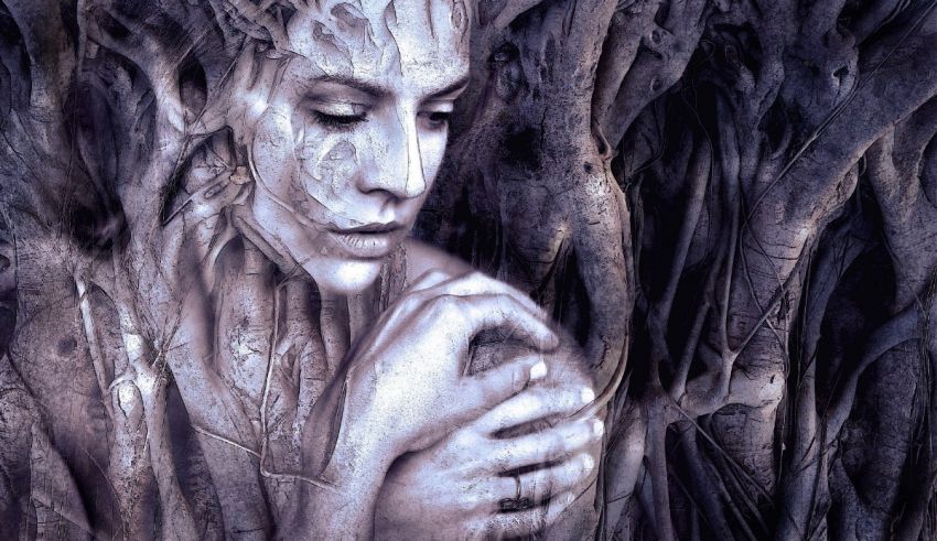 An image of a woman surrounded by trees.