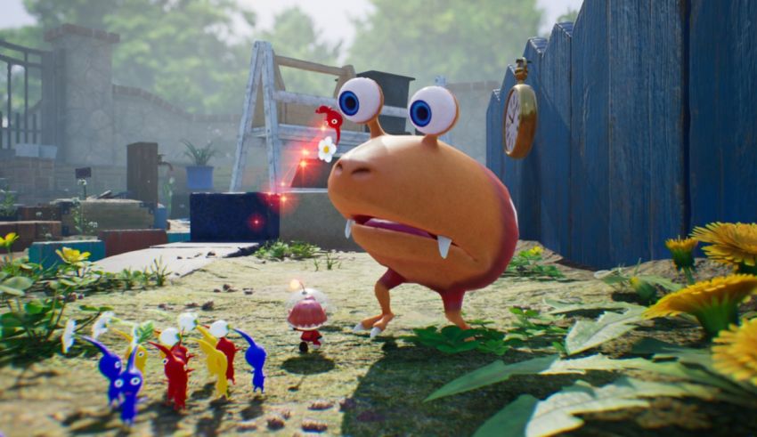 A cartoon character is standing in front of a fence.