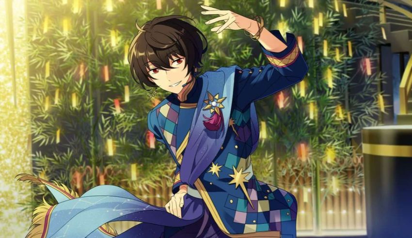 A girl in a blue dress is dancing in front of a christmas tree.