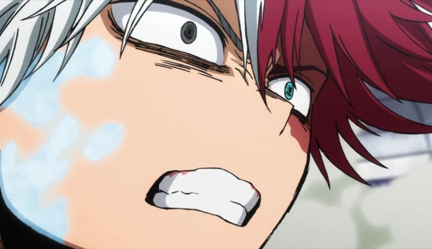 An anime character with red hair and white hair.