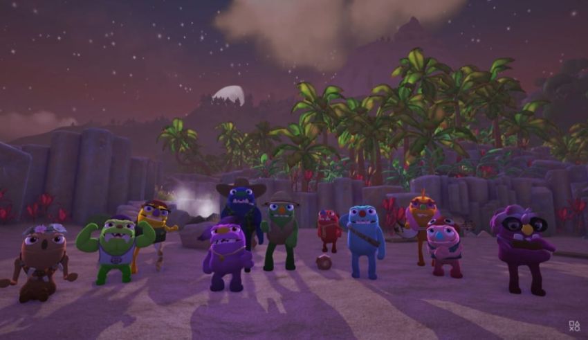 A group of cartoon characters standing in a desert.