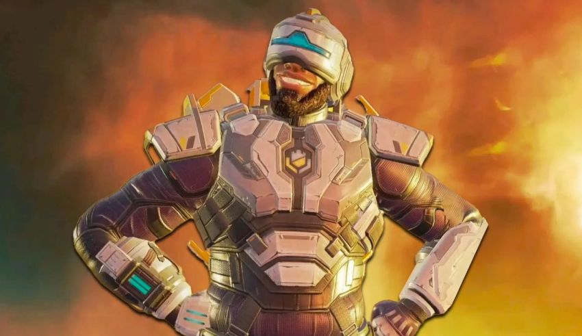 A man in a space suit standing in front of a fire.