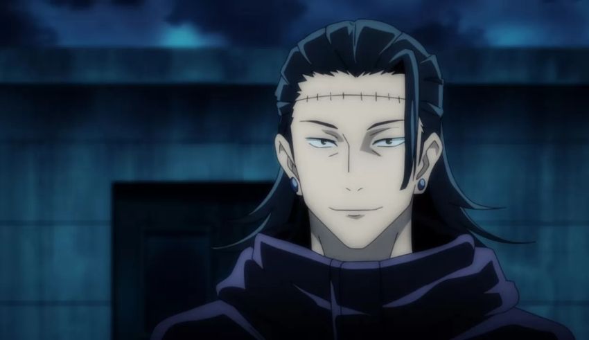 An anime character with black hair and blue eyes.