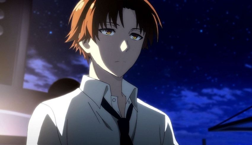 A man in a white shirt and tie is standing in front of a starry sky.