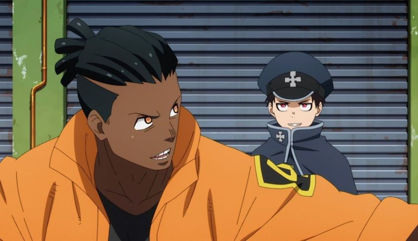 Two anime characters standing next to each other.
