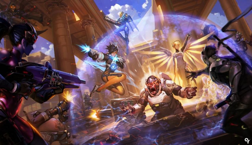 A group of characters in a game of overwatch.