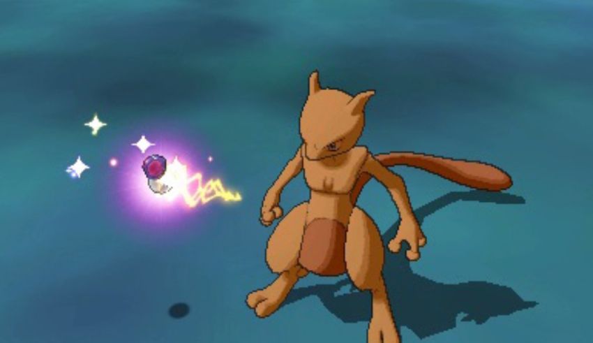 A pokemon is playing with a ball in the water.