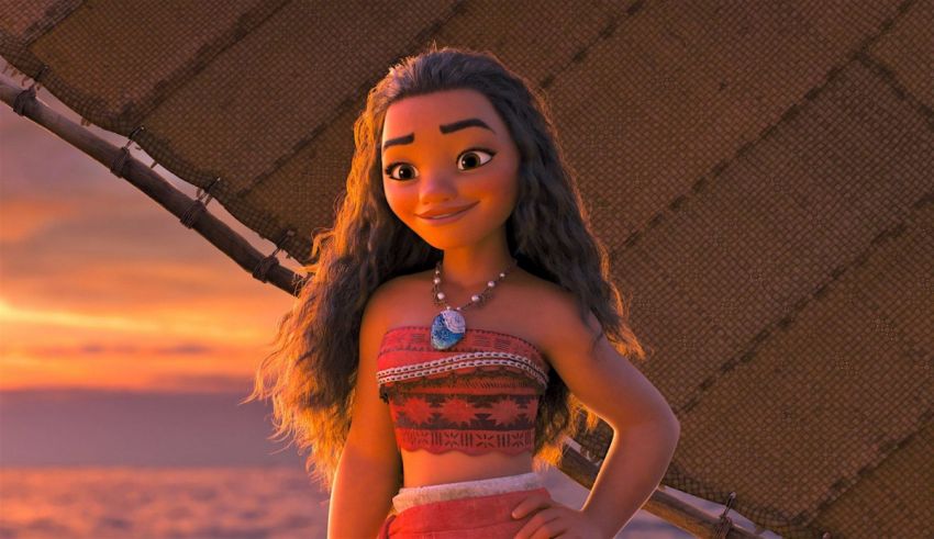 Moana in hawaiian dress at sunset.