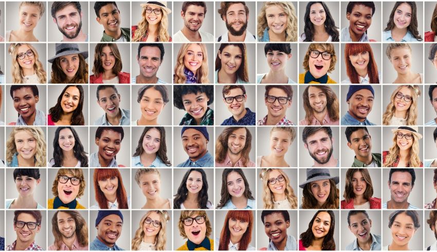 A collage of people with different facial expressions.