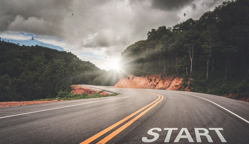 A road with the word start in the middle of it.