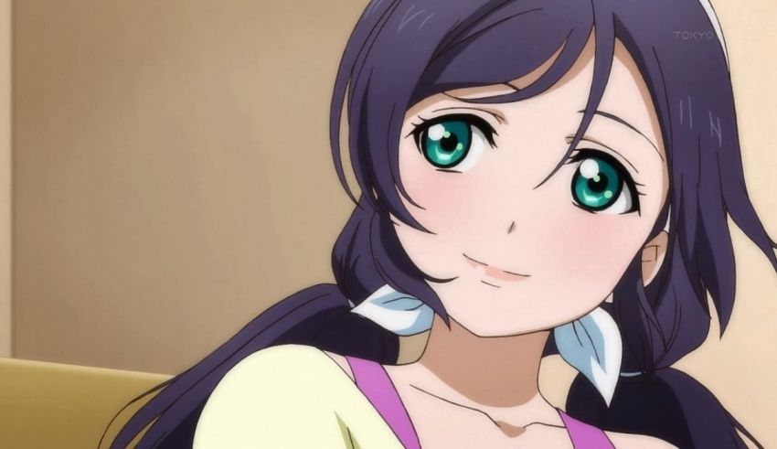 An anime girl with long hair and green eyes.