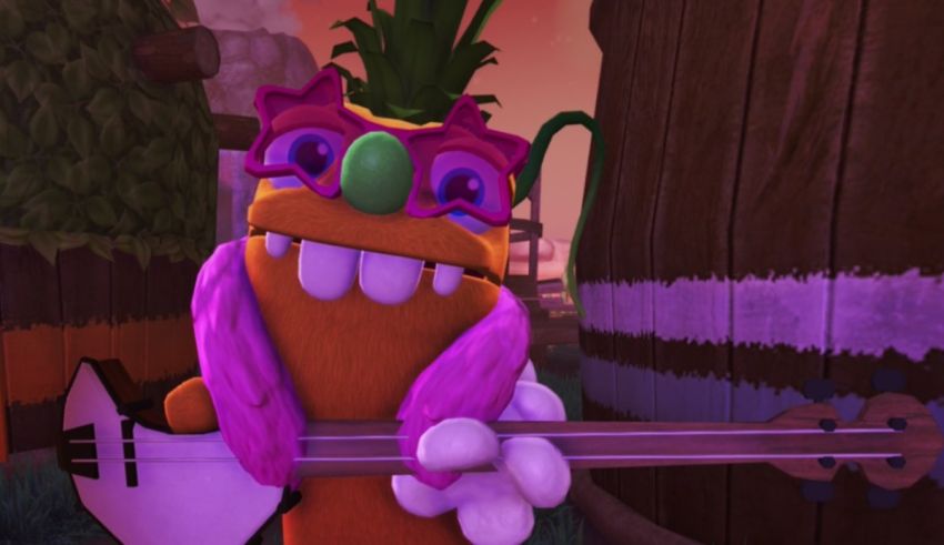 A cartoon character is holding a guitar.