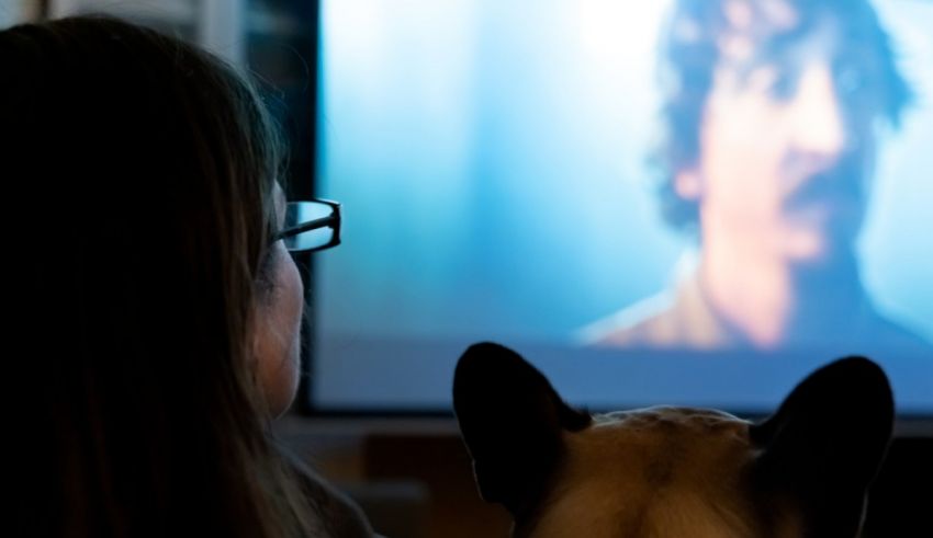 A woman watching a television.