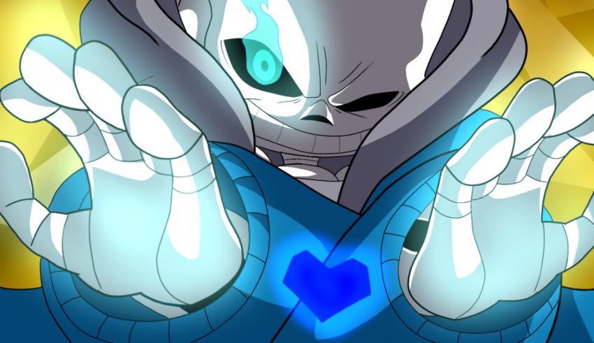 A cartoon character with blue eyes and a blue heart.