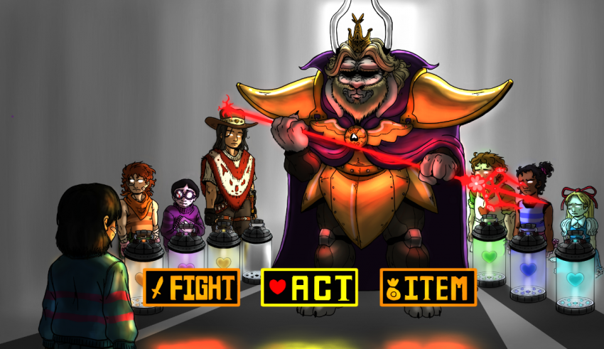 A picture of a group of people in a dark room.