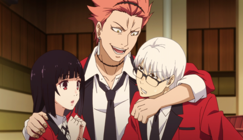 A group of anime characters hugging each other.