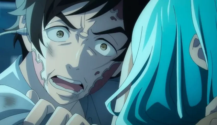 An anime character with blue hair and blue eyes.