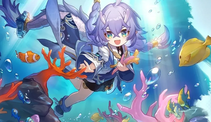 A girl is swimming in the ocean with fish and fishes.