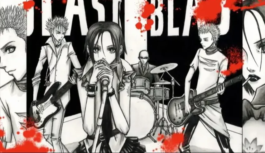 A group of people with blood on their faces.